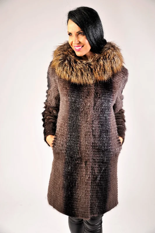 Hooded Fur Pullover Women Coat in Brown