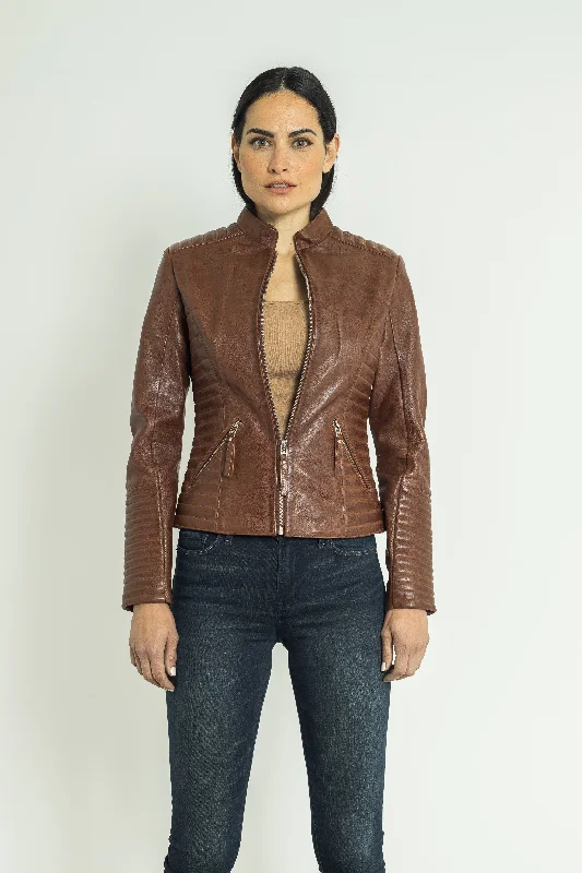 Jasmine Veste De Moto En Cuir Femme | Maron