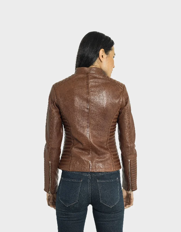 Jasmine Veste De Moto En Cuir Femme | Maron