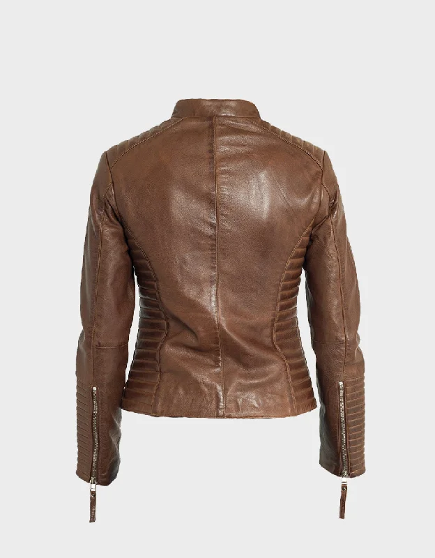 Jasmine Veste De Moto En Cuir Femme | Maron