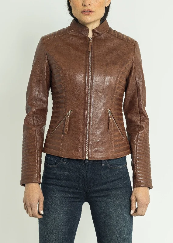 Jasmine Veste De Moto En Cuir Femme | Maron