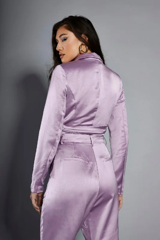 Glamorous Studio Lavender Satin Cropped Wrap Blazer