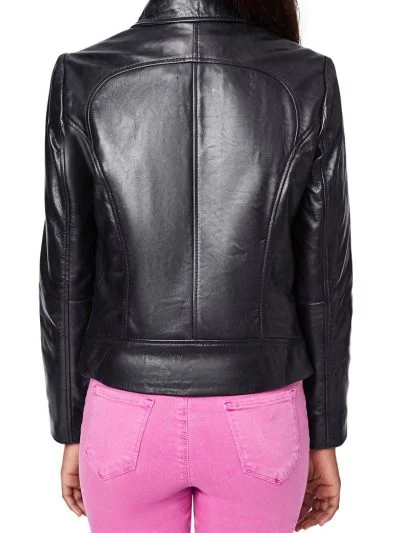 Lambskin Black Leather Collar Jacket For Women