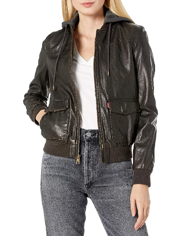 Levi's Two-Pocket Faux Leather Hooded Bomber Jacket