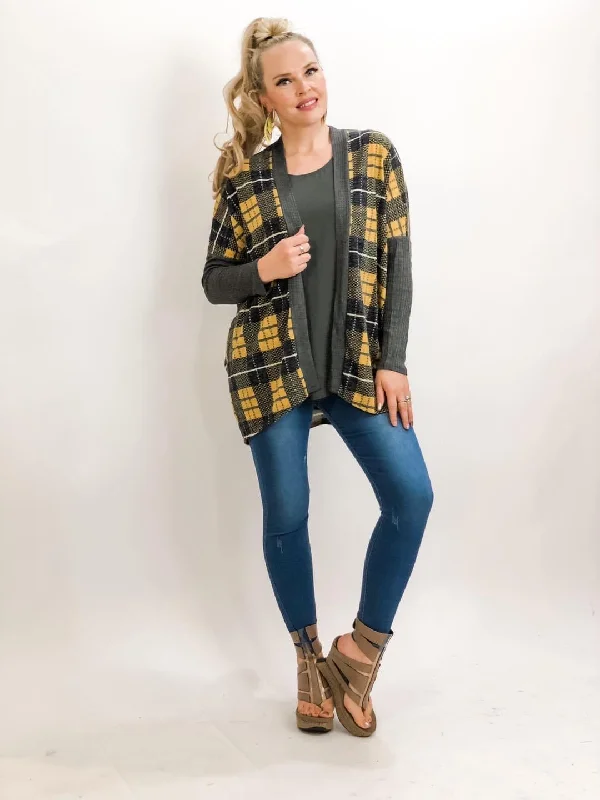 Lightweight Color Block Plaid Cardigan