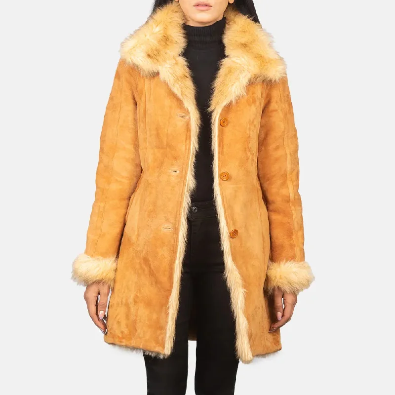 Shearling Beige Long Female Trench Coat