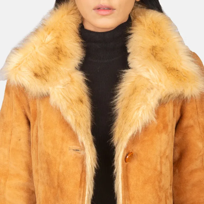 Shearling Beige Long Female Trench Coat