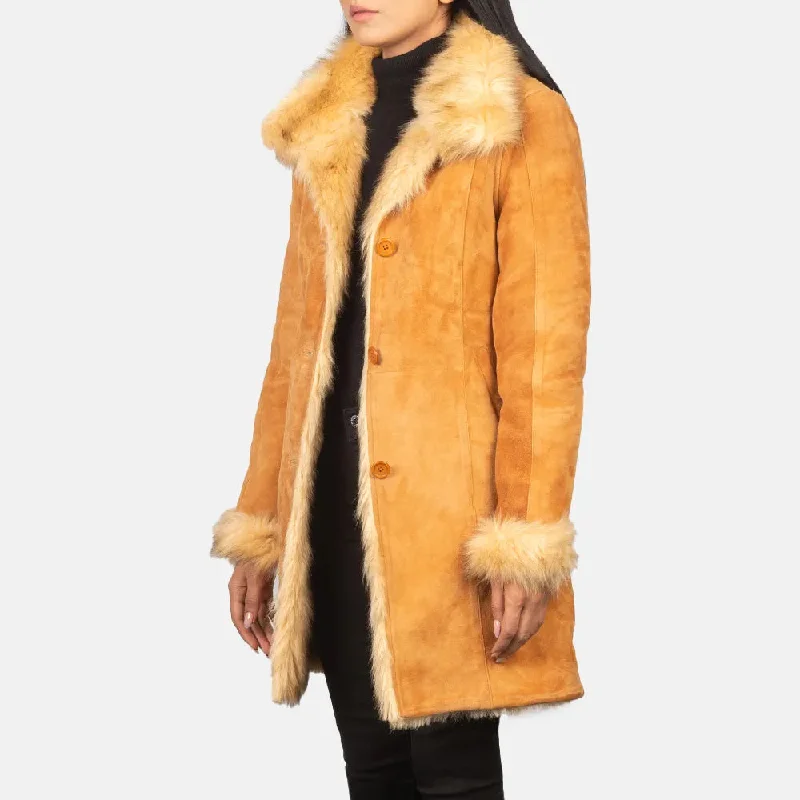 Shearling Beige Long Female Trench Coat