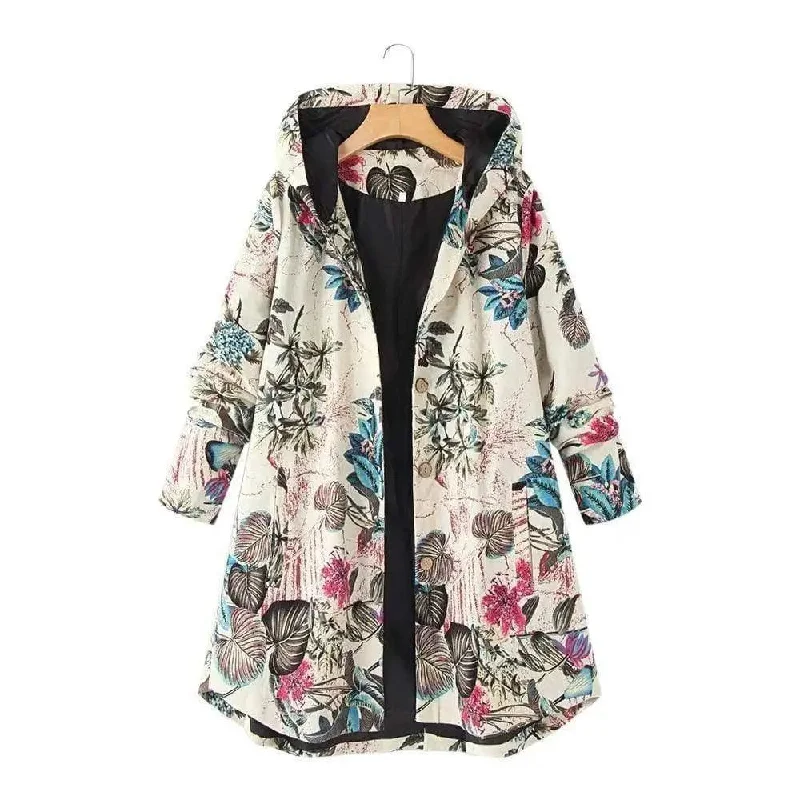 Ethnic printed padded jacket with padded jacket