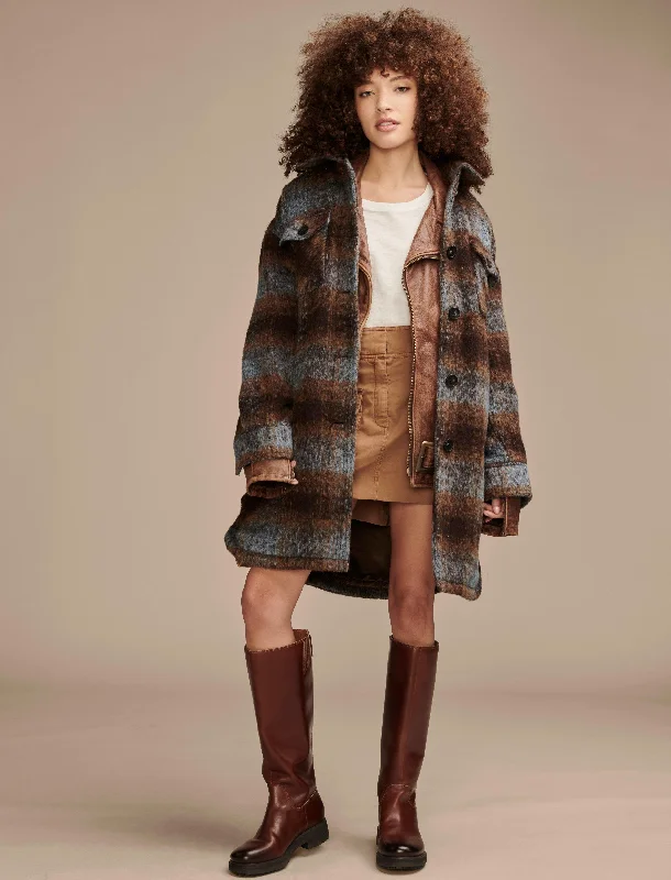 Lucky Brand Women's Long Plaid Shirt Jacket