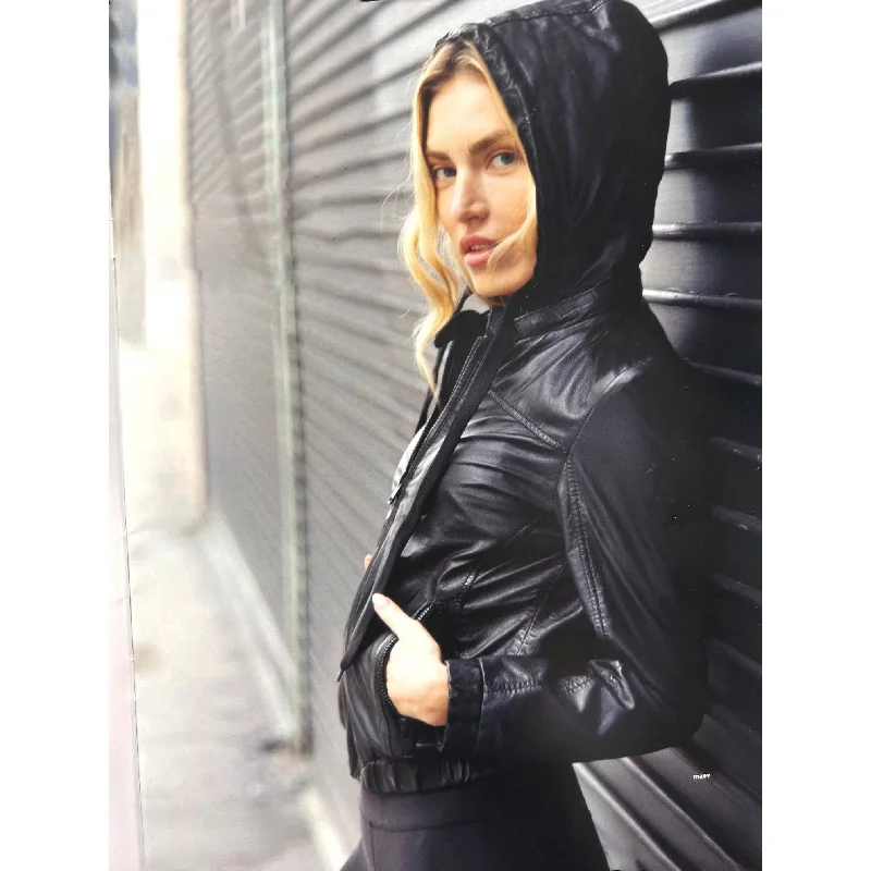 Mauritius Women's Leather Bomber Jacket with Hood