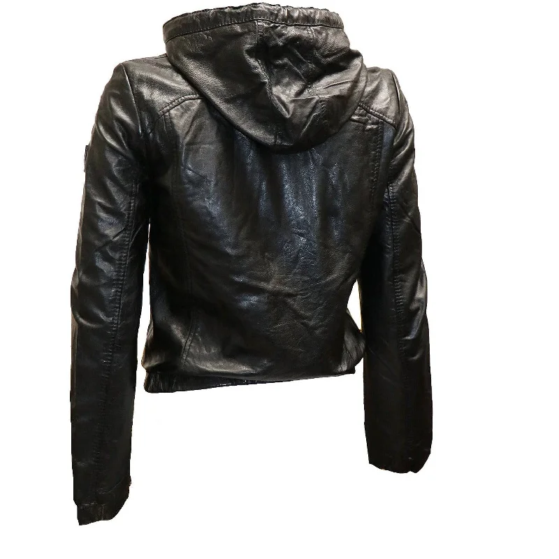 Mauritius Women's Leather Bomber Jacket with Hood