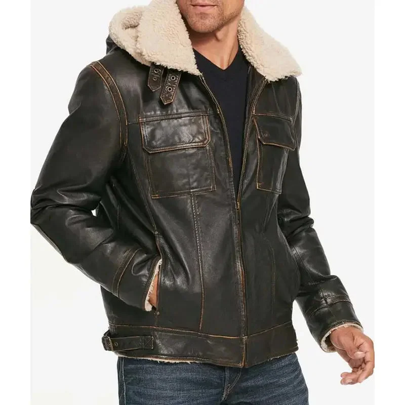 Waxed Hooded Aviator Men's Brown Jacket