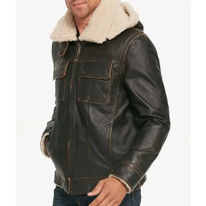 Waxed Hooded Aviator Men's Brown Jacket