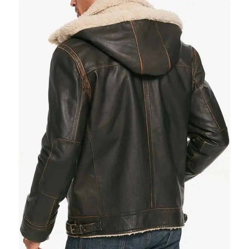 Waxed Hooded Aviator Men's Brown Jacket