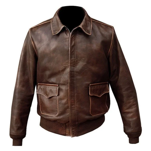 Men's Distressed Brown Vintage Aviator Leather Jacket