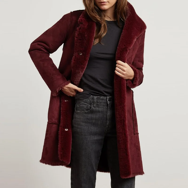 Mina Lux Faux Fur Reversible Coat (Burgundy)