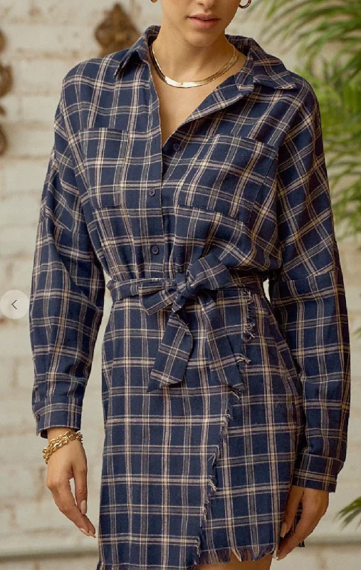 Navy Plaid Flannel Dress