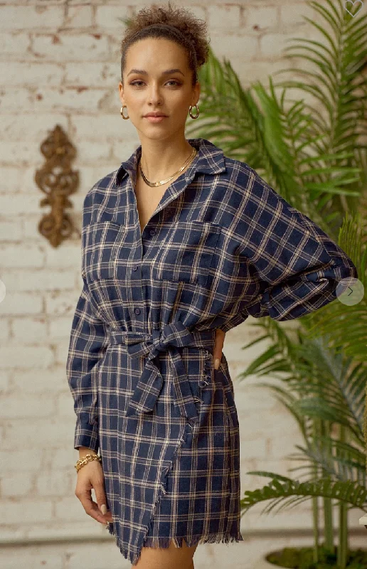 Navy Plaid Flannel Dress