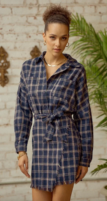 Navy Plaid Flannel Dress