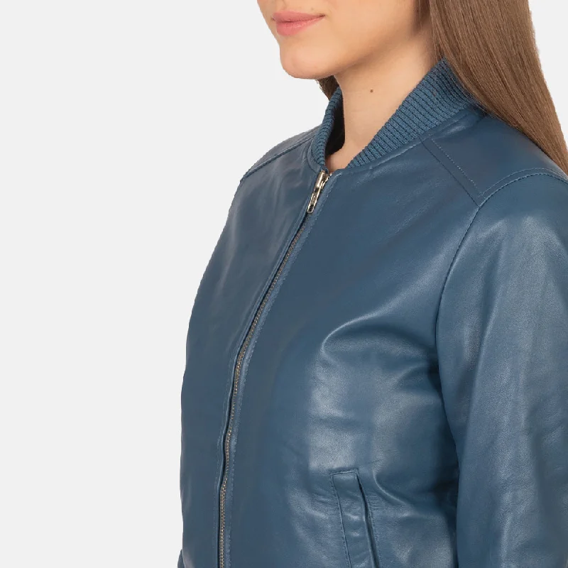 New Women A1 Flight Bliss Blue Leather Bomber Jacket