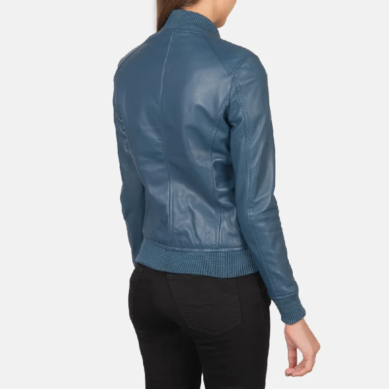 New Women A1 Flight Bliss Blue Leather Bomber Jacket