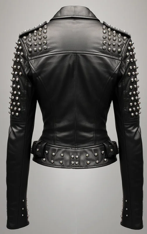 Odette Studs Black Leather Women Jacket