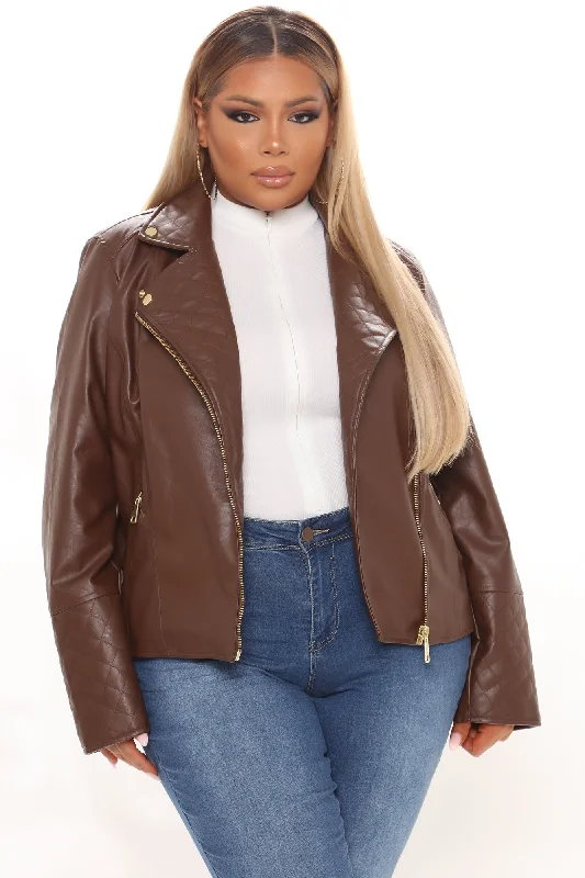 Out For A Ride Vegan Leather Moto Jacket - Brown