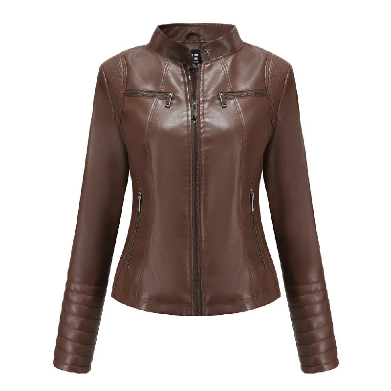 PDEP fashion designer women high quality pu leather jacket for women plus size moto biker jacket for ladies