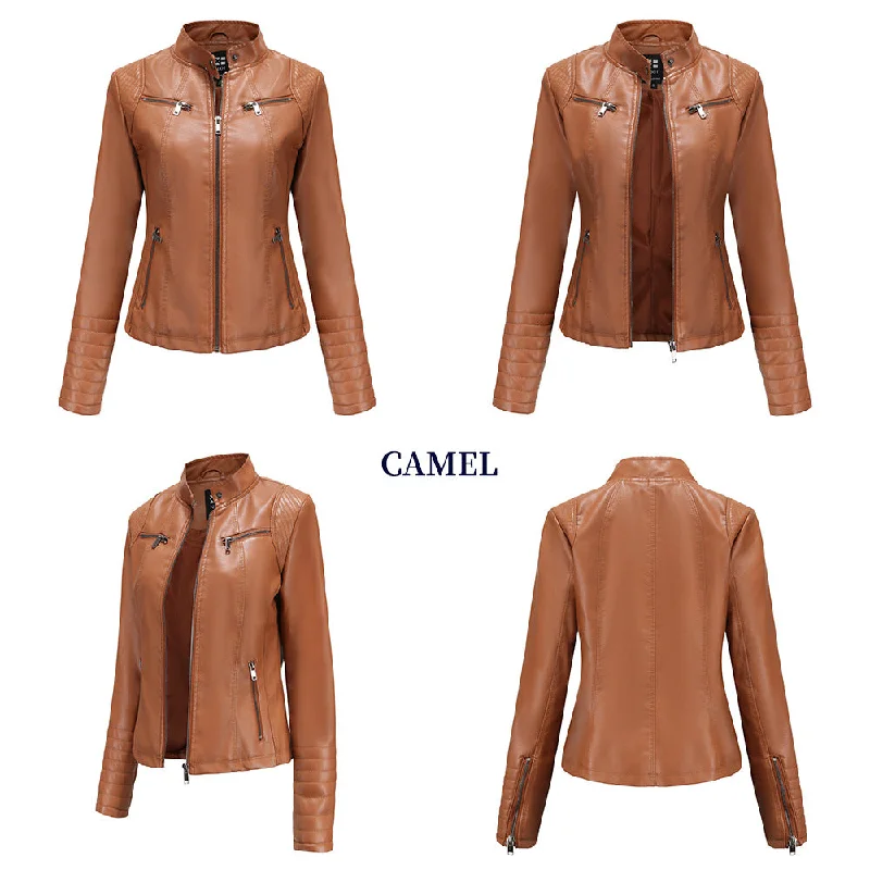 PDEP fashion designer women high quality pu leather jacket for women plus size moto biker jacket for ladies