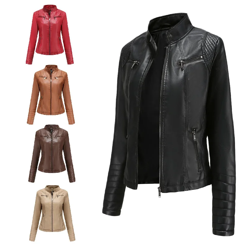 PDEP fashion designer women high quality pu leather jacket for women plus size moto biker jacket for ladies