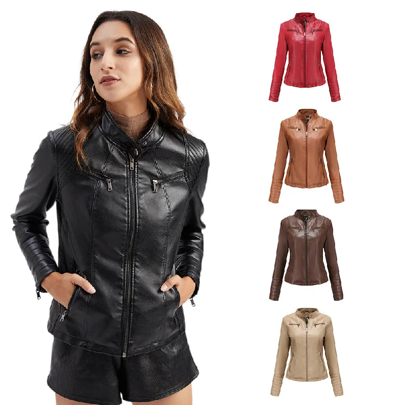 PDEP fashion designer women high quality pu leather jacket for women plus size moto biker jacket for ladies