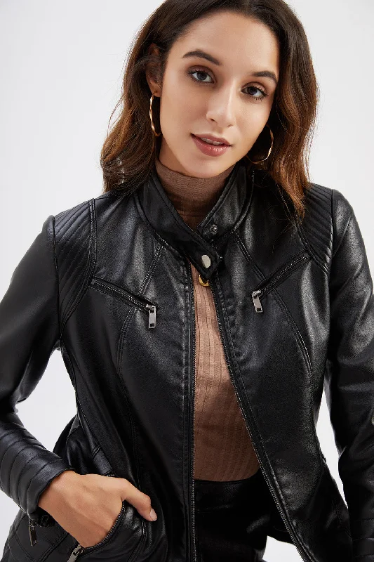 PDEP fashion designer women high quality pu leather jacket for women plus size moto biker jacket for ladies