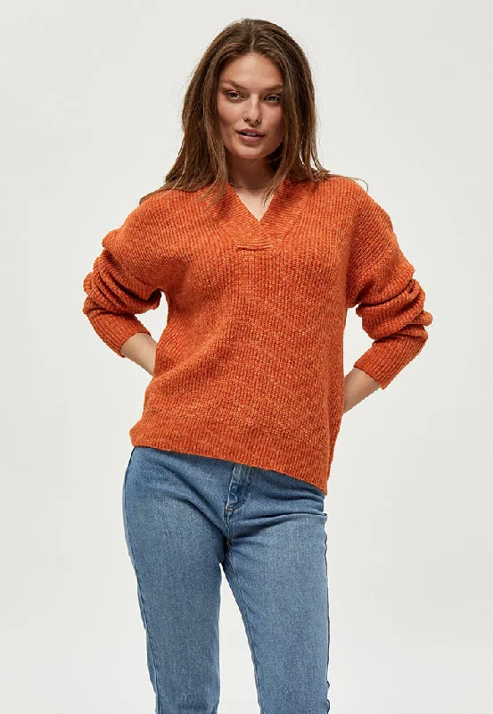 Penelope V-neck Pullover - APRICOT ORANGE MELANGE