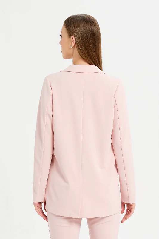 Women Pink Solid Single Breasted Blazer