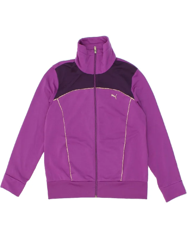 PUMA Womens Graphic Tracksuit Top Jacket UK 16 Large  Purple Colourblock