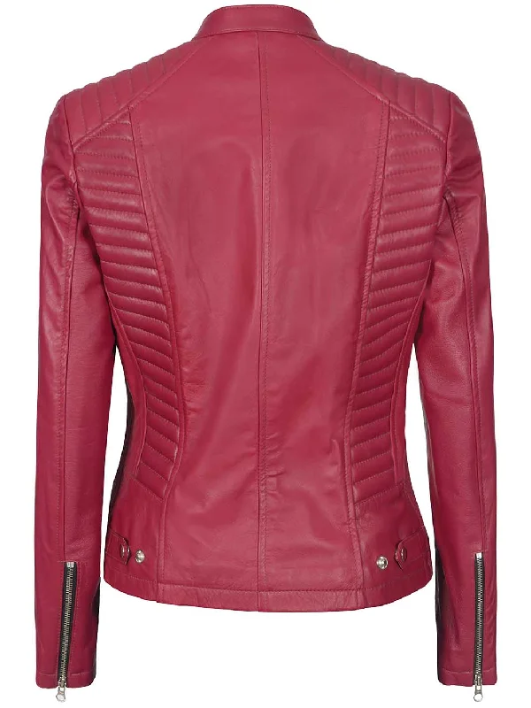 Rachel Women's Pink Cafe Racer Leather Jacket