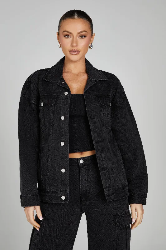 Sion Oversized Denim Jacket - Washed Black