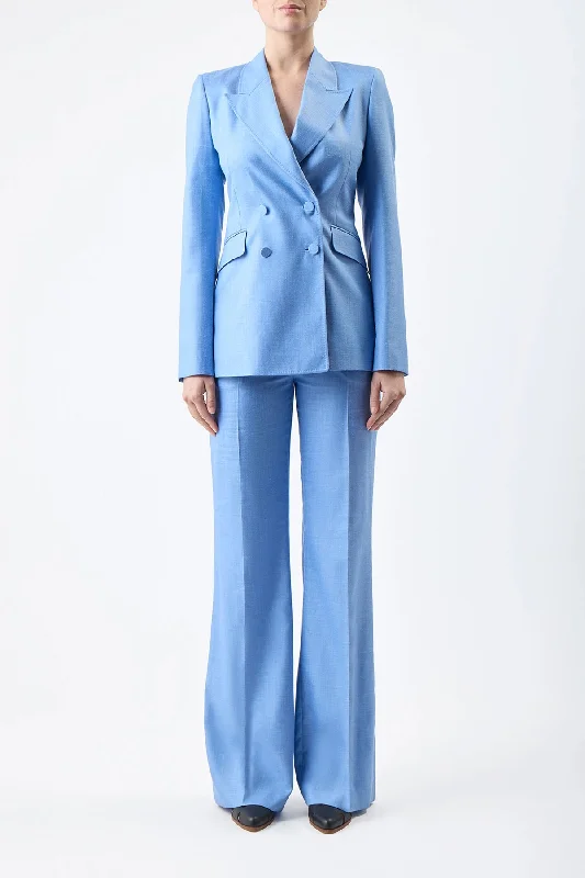 Stephanie Blazer in Light Blue Virgin Wool and Silk Linen Twill