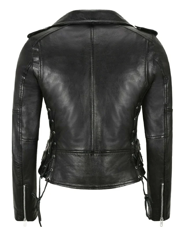 Stylish Leather Jacket For Women Black Biker Jacket With Lace