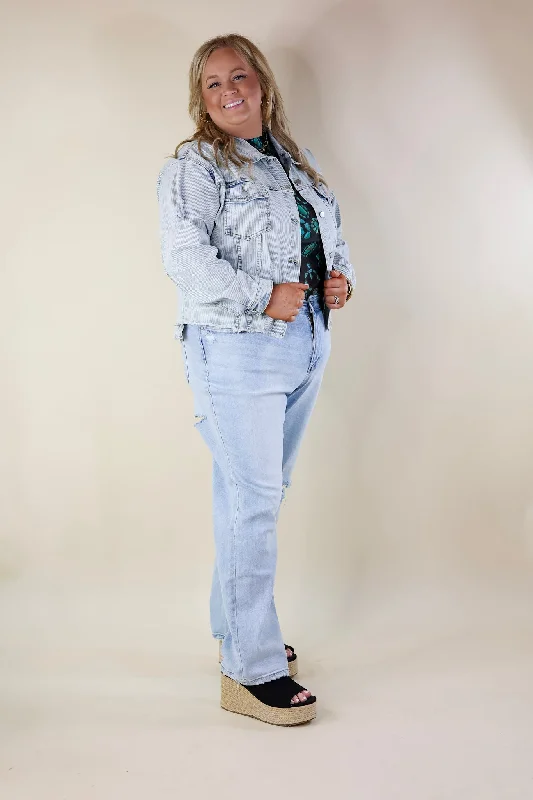 Sweeter with Time Ribbed Crop Denim Jacket in Light Wash