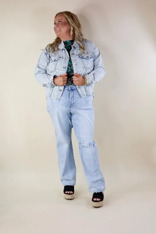 Sweeter with Time Ribbed Crop Denim Jacket in Light Wash