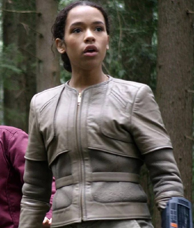 Taylor Russell White Leather Jacket Lost In Space