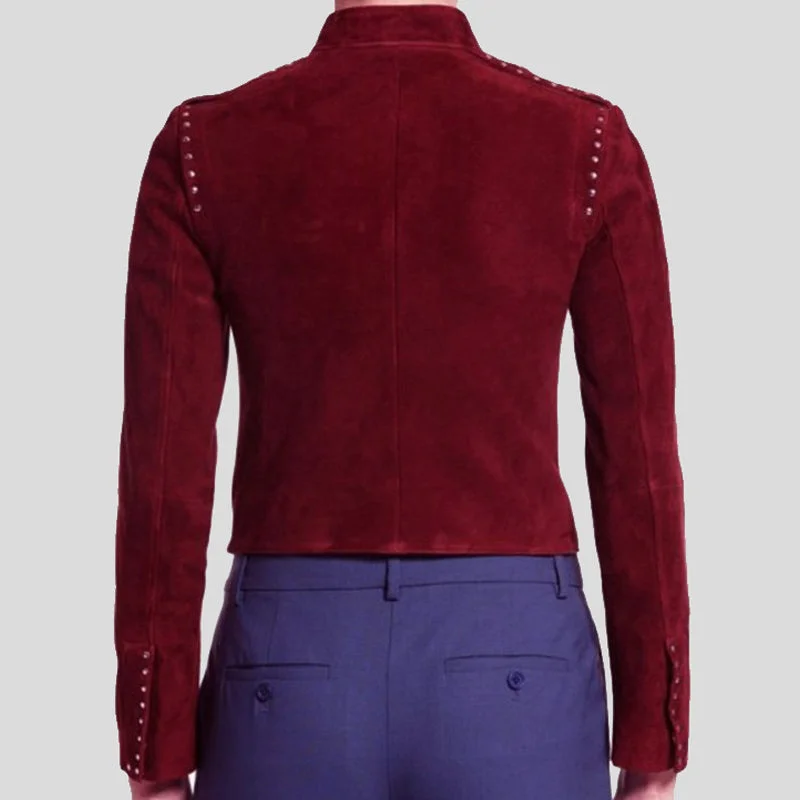 Thea Queen Arrow Studded Suede Leather Jacket