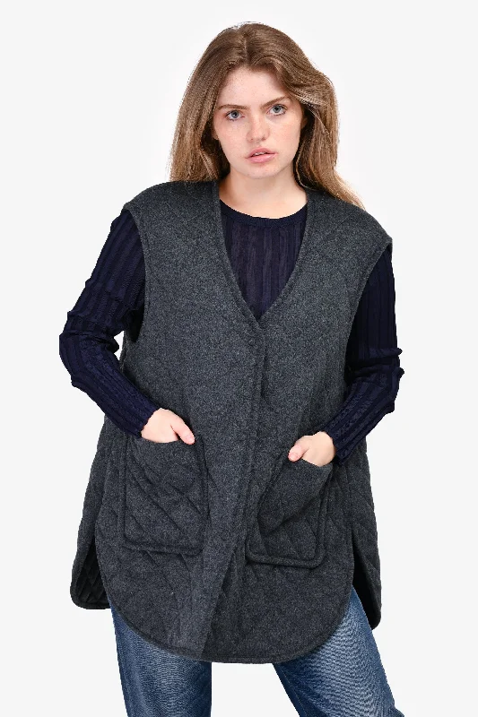 Toteme Grey Quilted Wool Mega Oversized Vest Size XXS