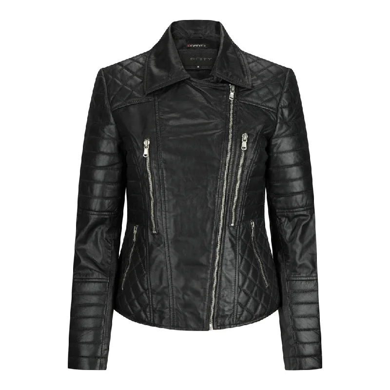 Women's Leather Biker Rock Black Jacket