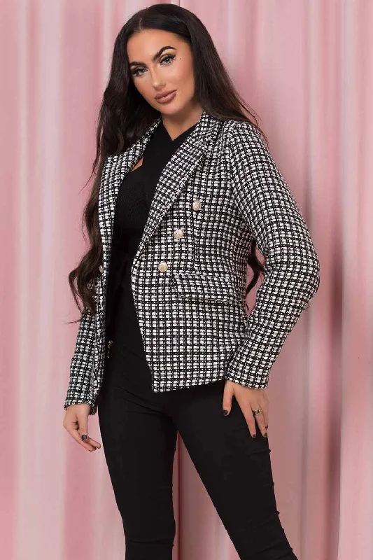 Tweed Blazer With Gold Buttons Black And White