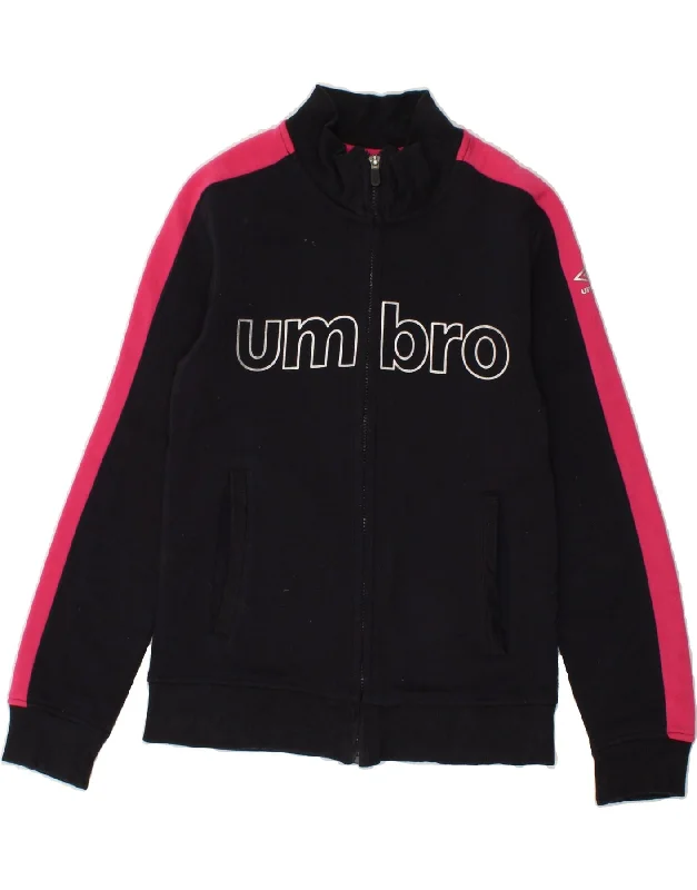 UMBRO Womens Graphic Tracksuit Top Jacket UK 10 Small Black Cotton