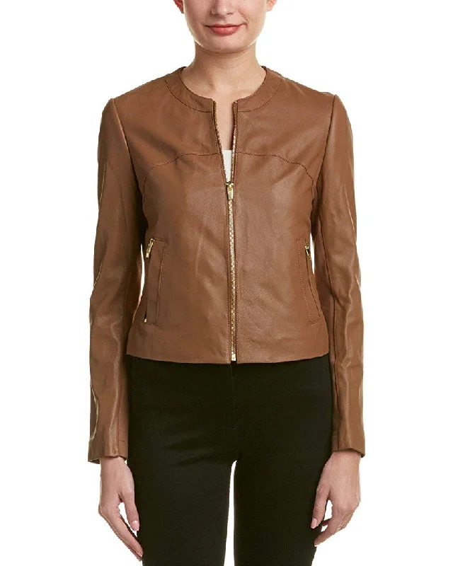 VIA SPIGA Women's Collarless Leather Jacket