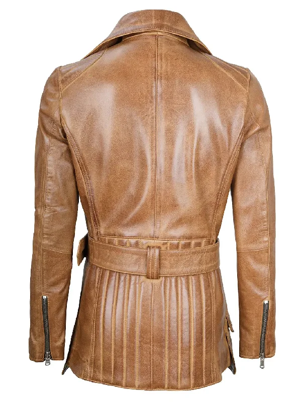 Victoria Asymmetrical Camel Brown Leather Jacket Women